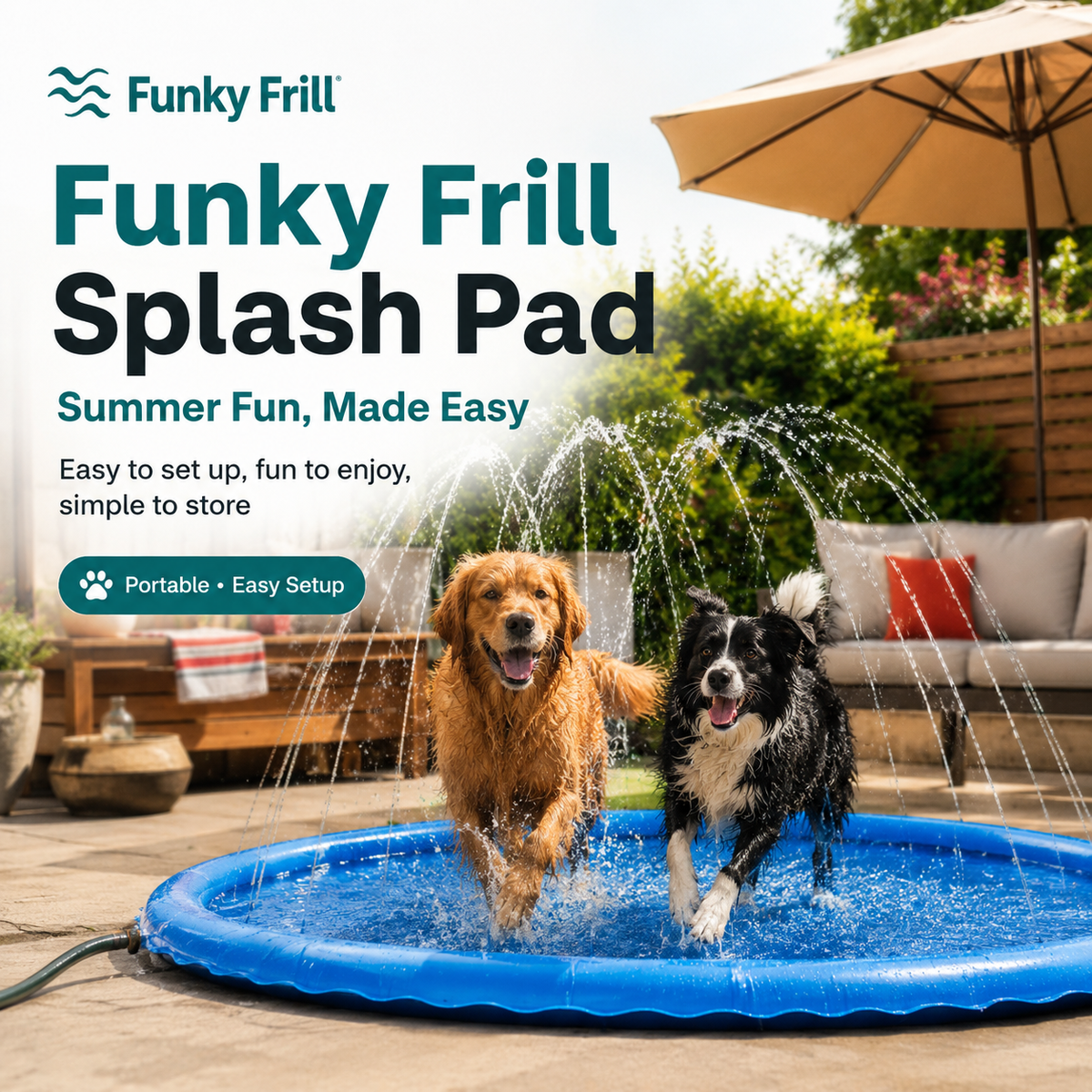 Funky Frill SplashPad – Cooling Sprinkler Mat for Dogs